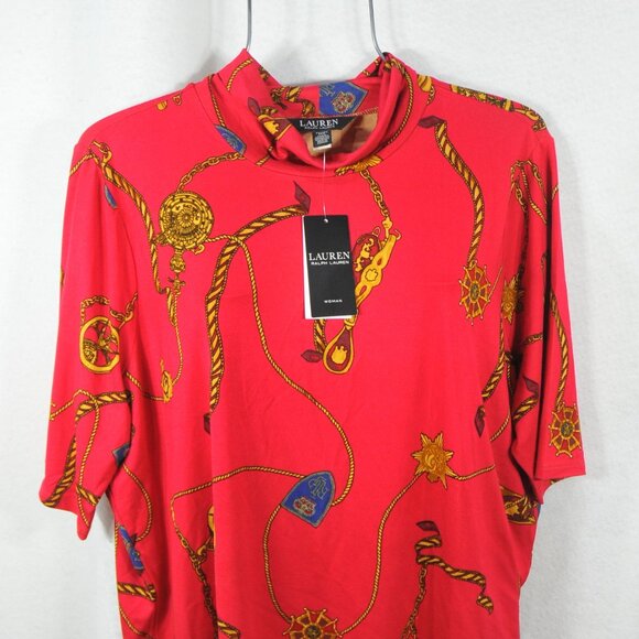 Lauren Ralph Lauren Women’s Plus Size 2X Red Nautical Turtleneck Top Blouse NWT - Picture 6 of 10